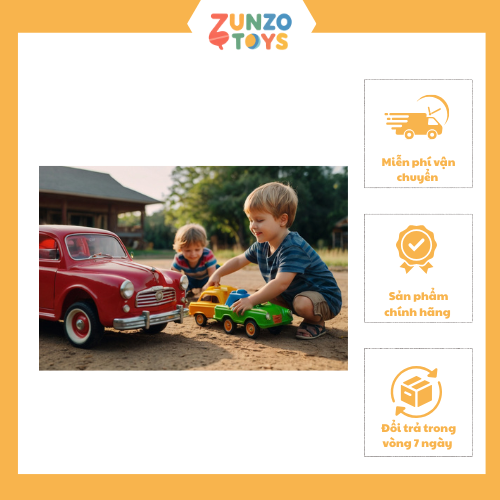 Hai bé chơi xe đồ chơi phù hợp tuổi